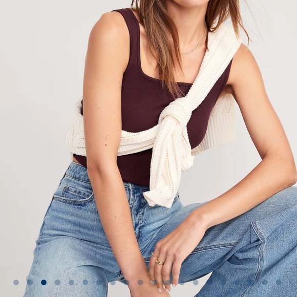 NWT OLD NAVY Fitted Printed Square-Neck Ultra-Cropped Rib-Knit Tank Raisin Arizo - Picture 4 of 5